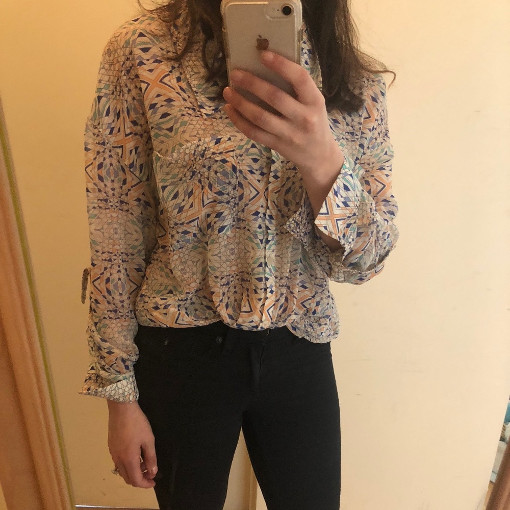 Free People Geometric Multi Color Blouse